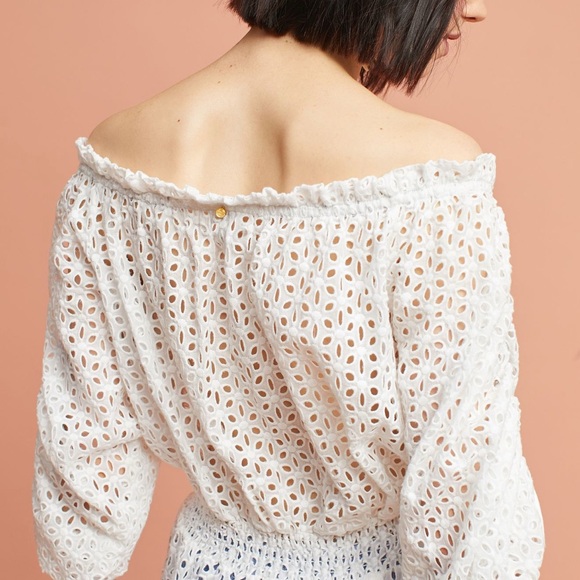 Anthropologie Harlyn Corfu Lace Off-Shoulder Pullover, open weave, white lace - Picture 3 of 9